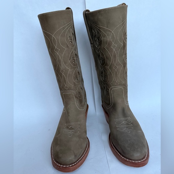NEW! Vintage Womens Frye Olive Austin Floral Cut Out Cowboy Western Boots size 7 - Picture 2 of 5